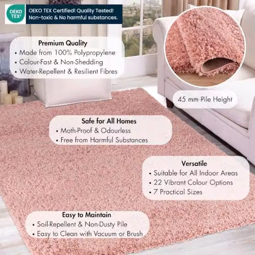 Serdim Rugs Round Plain Pink Shaggy Living Room Rug, Diameter: 120 cm – 2