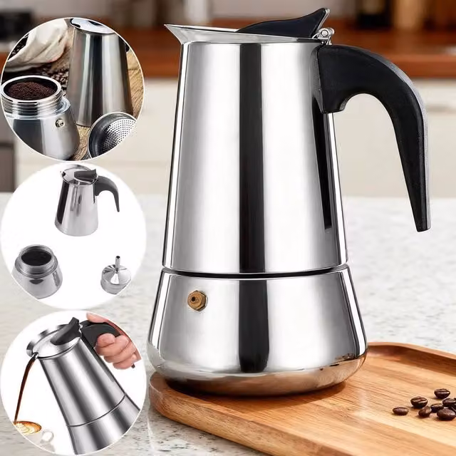 NESTLUNE 9 Cup Coffee Pot Mocha Espresso Latte Percolator in Silver, W/D/H: 15 x 15 x 100 cm – 1