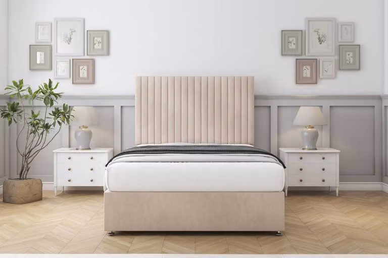 Sloomy Manhattan Naples Small Single Divan Set with 26 inch Headboard in Light Sand