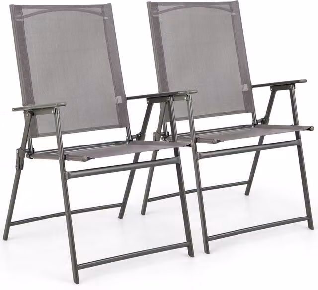 Costway Set of 2 Grey Metal Folding Patio Chairs for Garden and Terrace