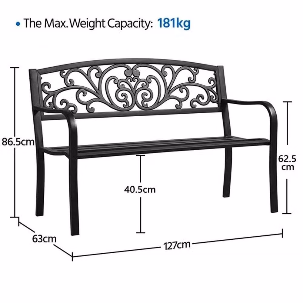 KORVIXA Black Metal Geometric Outdoor Garden Bench, W/D/H: 100 x 100 x 100 cm – 2