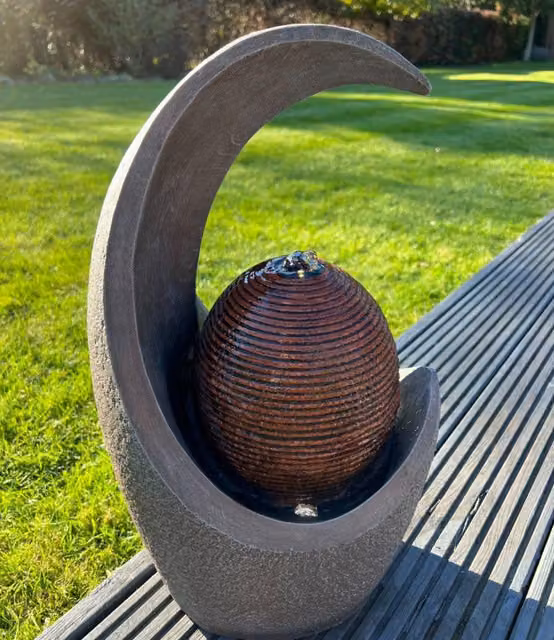 AllPondSolutions Moonshape Solar Water Feature with LED Lights in Brown