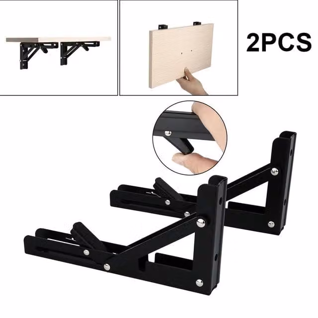 KORVIXA 2-Piece Black Matt Metal Folding Angle Brackets, 90 cm – 1