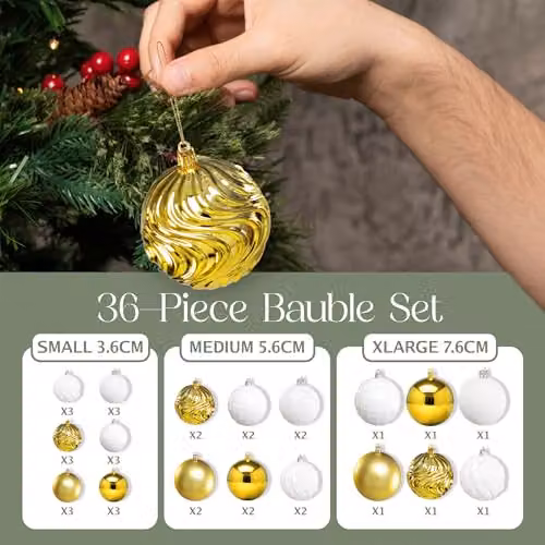 Pelle & Sol 36-Piece Abstract Christmas Bauble Set in Gold and White – 2
