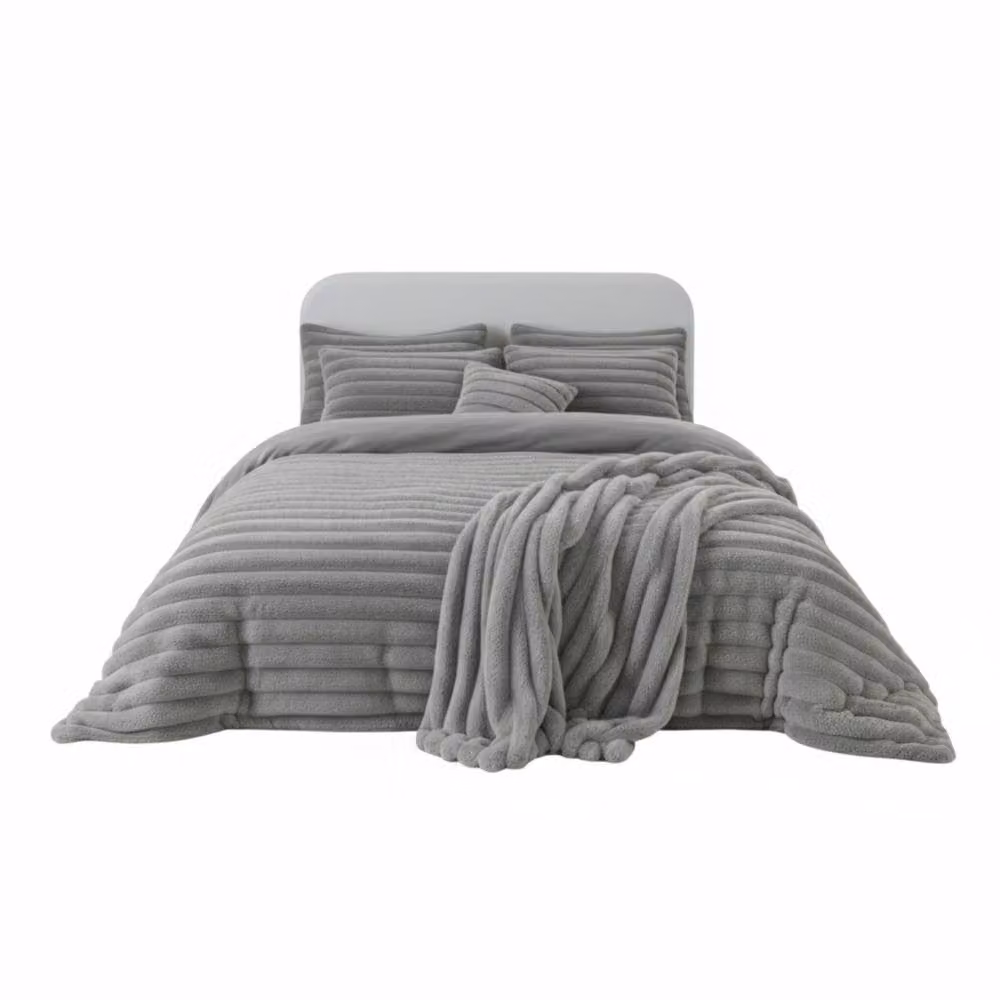 Snug City Luxury Teddy Cord Bedding Set in Silver Grey, Super King, 200 x 200 cm – 2