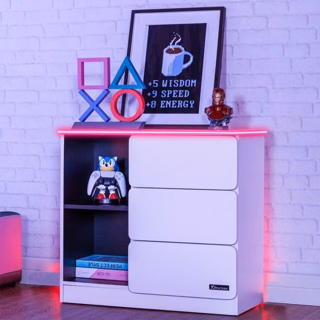 X Rocker CARBON-TEK White 3 Drawer Chest with Integrated LED Lights