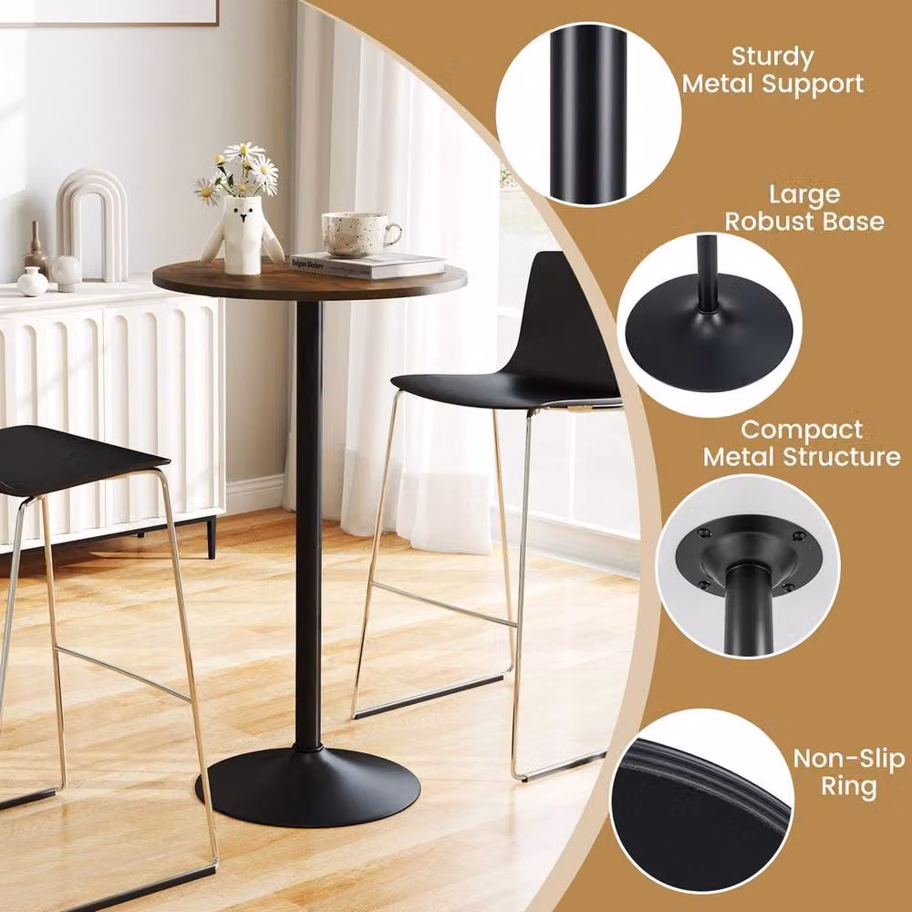 Kelvenix Round Top Pub and Bar Standing Bistro Table in Brown and Black – 2