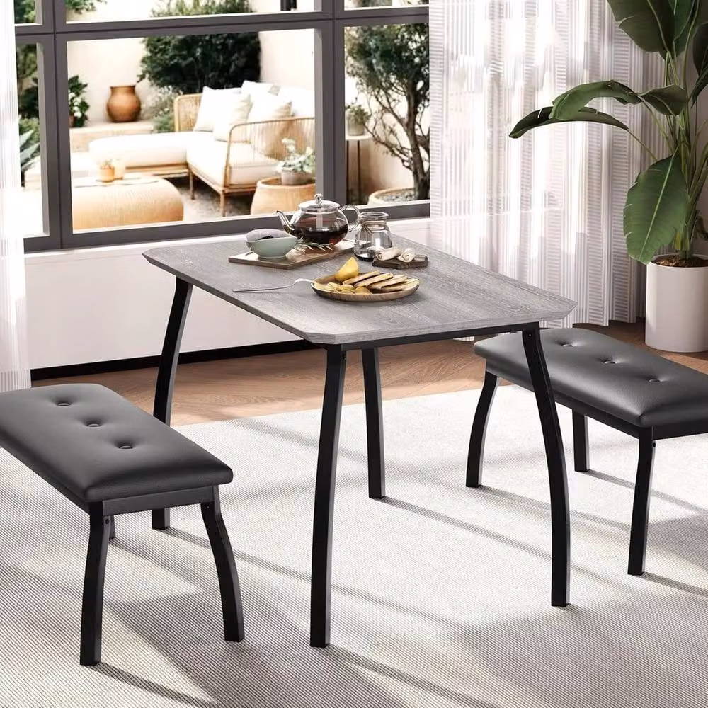VOGREX 3-Piece Modern Dining Set with Rectangular Table and 2 Upholstered Benches in Multicolour – 5