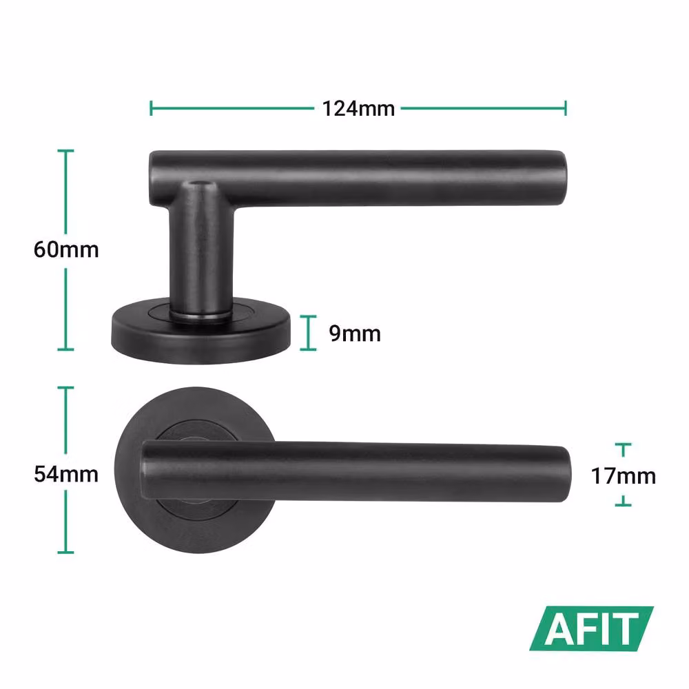AFIT Black T-Bar Bathroom Door Handles with WC Lock and Hinges, 2 Pack – 2