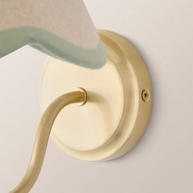 ValueLights Binky Rechargeable LED Wall Light with Trim Scallop Shade in Sage Green and Gold/Brass