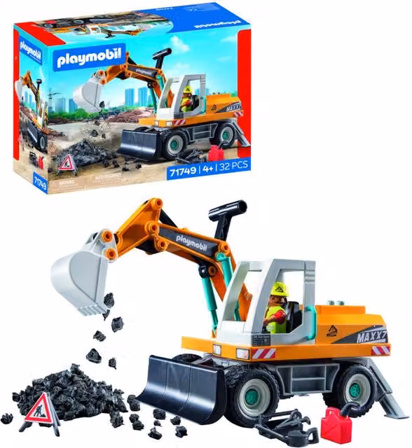 Playmobil Large Yellow Excavator Vehicle Playset