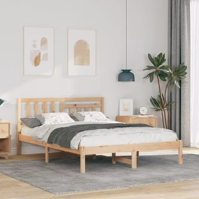 Berkfield Home Solid Pine Wood Bed with Headboard, Brown, W: 120 cm, L: 200 cm