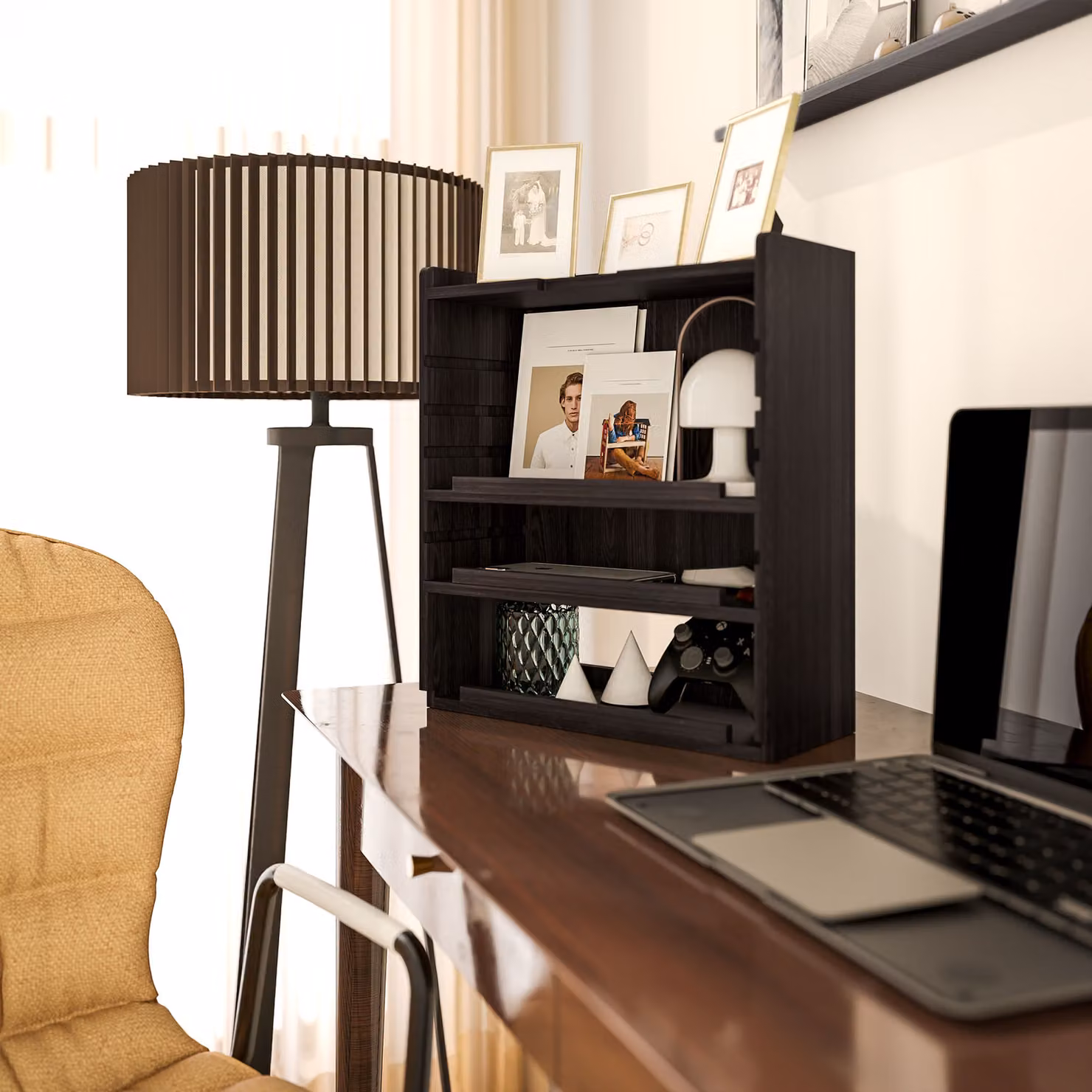 HOMCOM Four-Tier Desktop Organiser in Brown Oak with Adjustable Shelves – 6