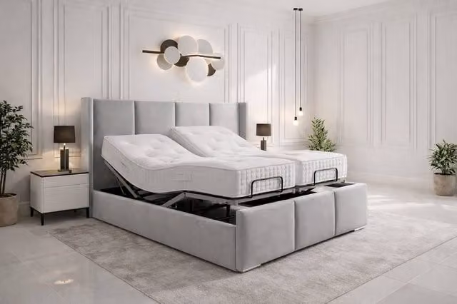 Paradise Beds Ltd York Electric Adjustable Bed with Headboard and Foam Mattress in Silver Grey Velvet Fabric, W/D/H: 180 x 200 cm