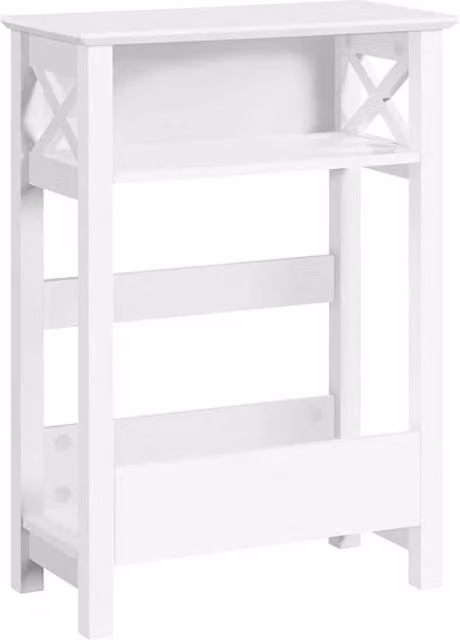 KORVIXA Narrow Side Table with Open Shelf and Glass Top in White