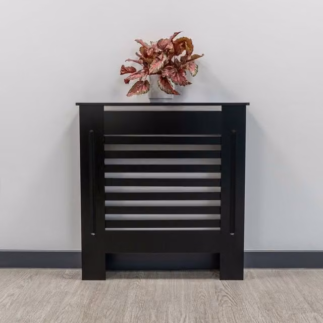 Jack Stonehouse Modern Horizontal Line Radiator Cover in Black, Small, Wall Mounted