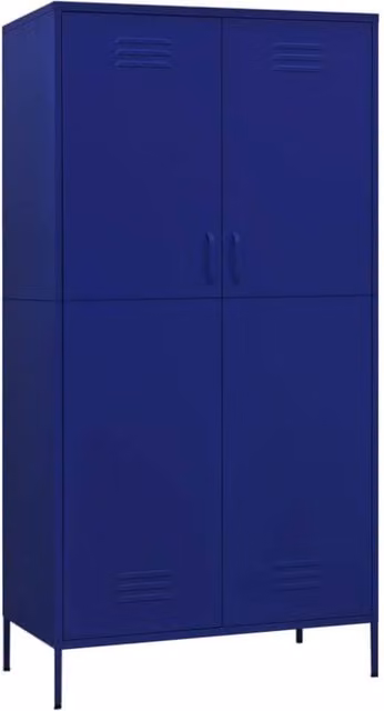 Berkfield Home Navy Blue Metal Wardrobe with Internal Shelves and Hanging Rod, W/D/H: 90 x 50 x 180 cm