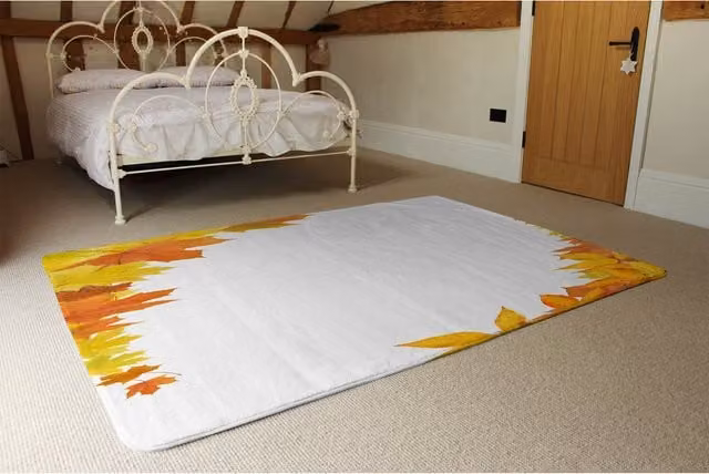 Benjamin Tate Design LTD Yellow Autumn Border Designer Wool Rug in Orange and Multicolour, Width: 230 cm
