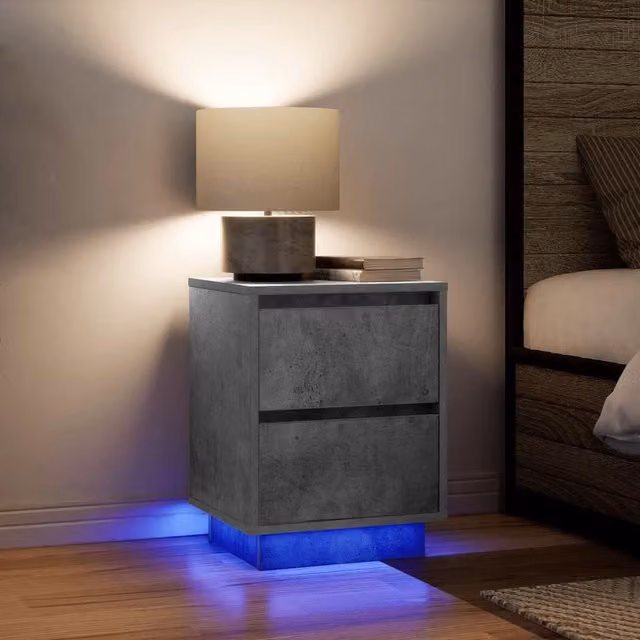 Berkfield Home Bedside Cabinets with Integrated LED Lights, 2 Pack, Concrete Grey, W/D/H: 38 x 34 x 50 cm – 1
