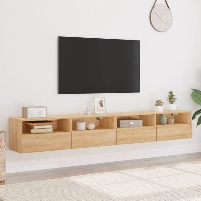 Berkfield Home Set of 2 Sonoma Oak TV Wall Cabinets in Light Tan, W/D/H: 100 x 30 x 30 cm