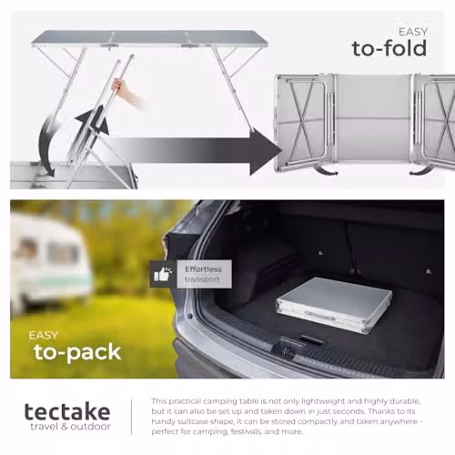 tectake Folding Camping Table in Grey with Aluminium Frame and MDF Laminate Surface, W/D/H: 180 x 70 x 70.5 cm – 5