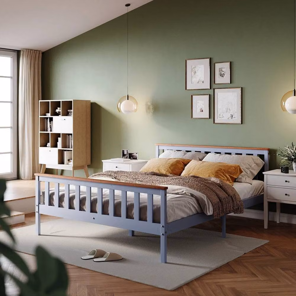 FORGEVIO Modern Solid Wood King Size Bed Frame in Grey, W/D/H: 180 x 200 cm – 2