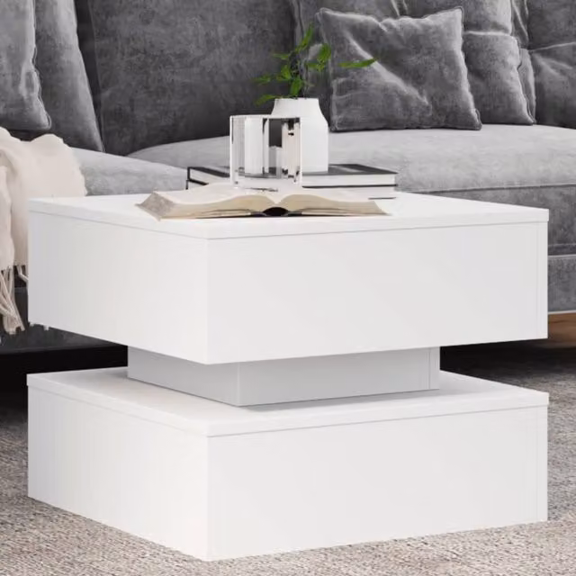 Berkfield Home Modern White Coffee Table with LED Lights W/D/H: 50 x 50 x 40 cm – 1