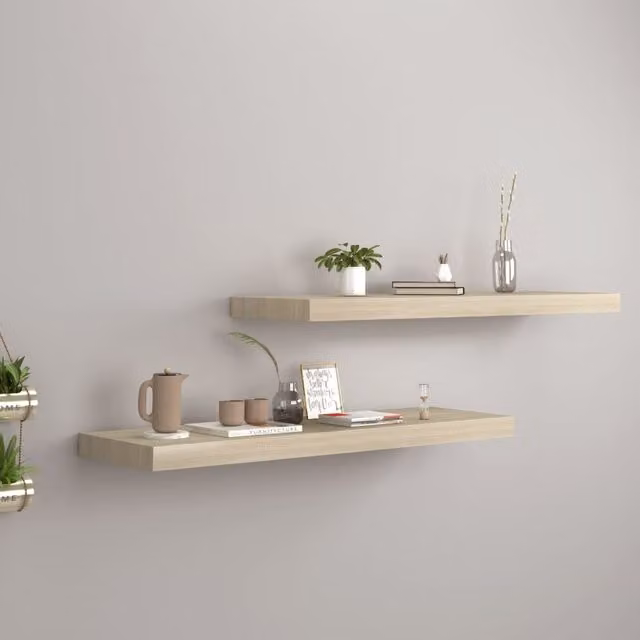 Berkfield Home Floating Wall Shelves, 2 Piece Oak MDF Set in Brown, W: 80 cm, D: 23.5 cm, H: 3.8 cm – 1