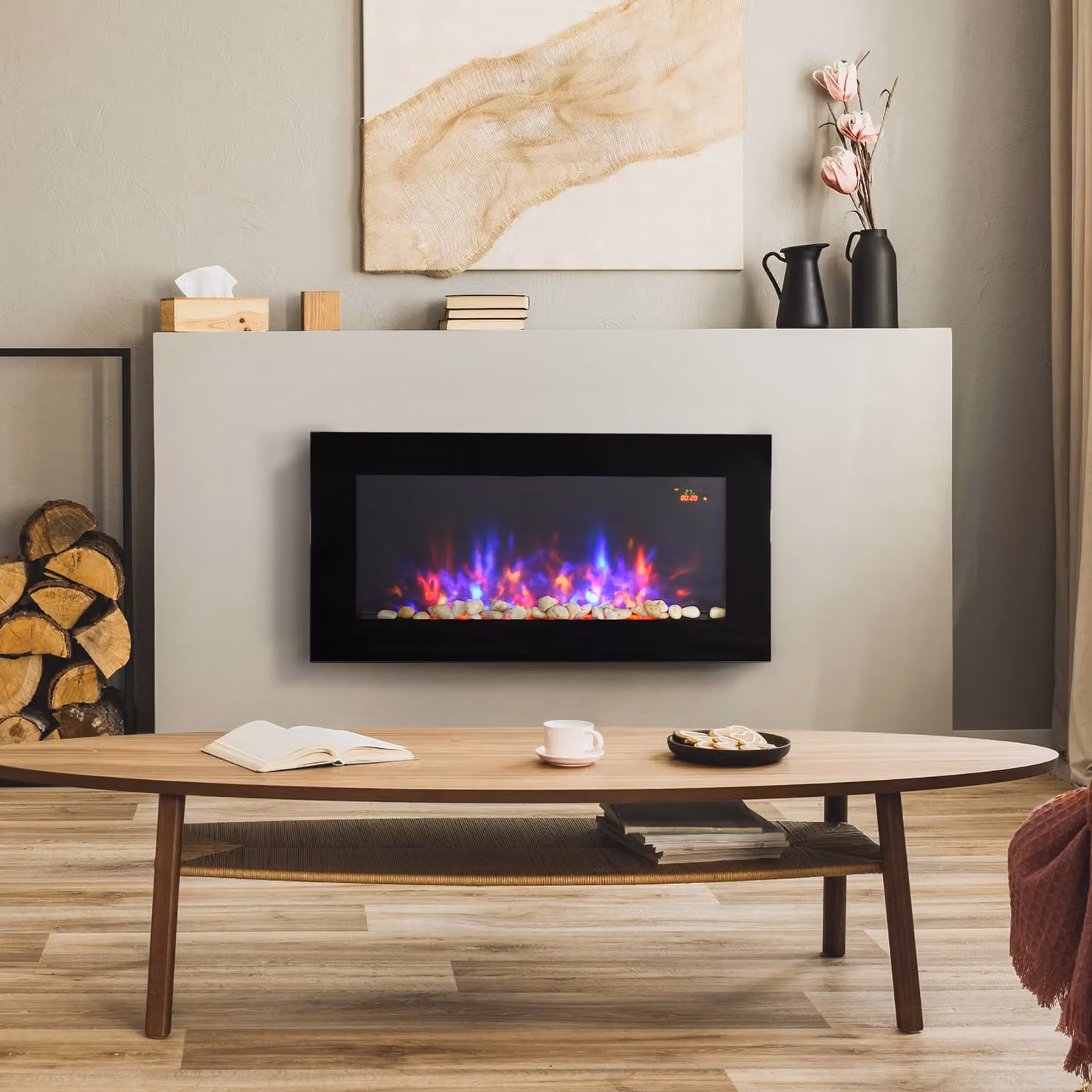 HOMCOM 2000W LED Electric Fireplace with Remote Control and Timer in Black – 2