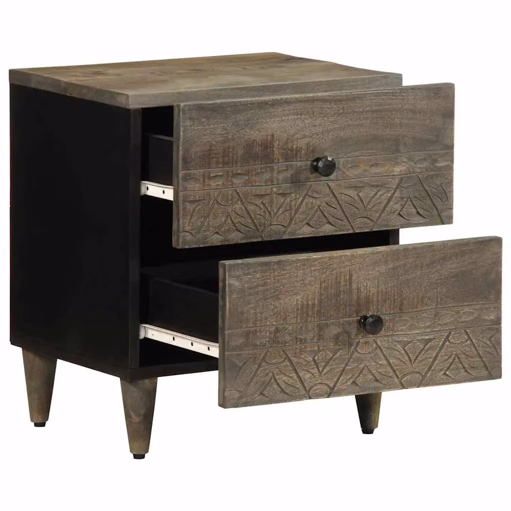 Berkfield Home Set of 2 Light Grey Mango Wood Bedside Cabinets, W/D/H: 40 x 33 x 46 cm – 2