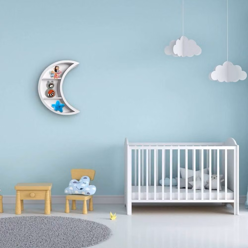 FORGEVIO Moon Shaped Floating Wall Shelf in White – 2