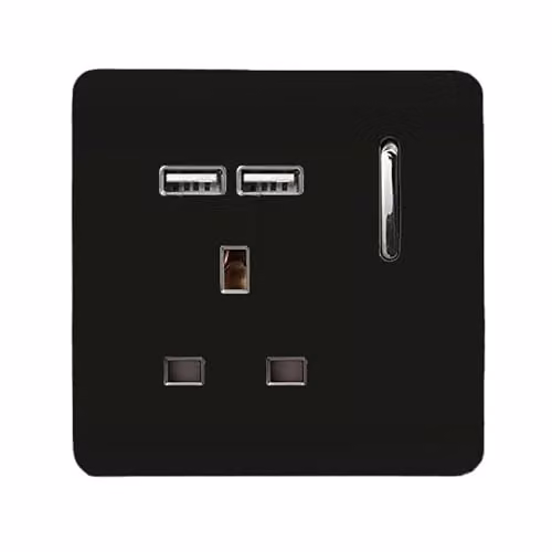 Trendi 1 Gang 13 Amp USB Switched Flush Socket with 2 x 2.1mA Ports in Black – 2