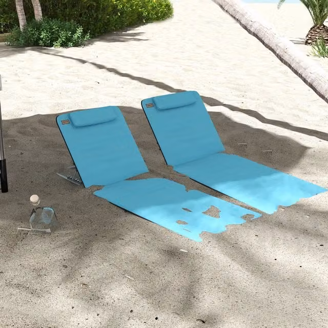 Outsunny Set of 2 Maritime Blue Beach Mat Seats with Multi-Position Glide