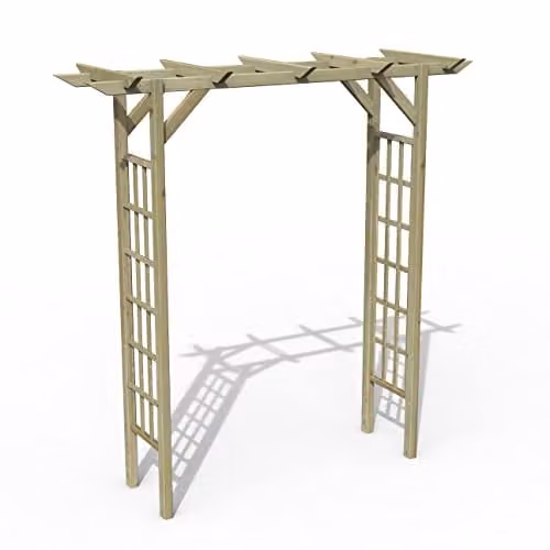 Forest Garden Classic Flat Top Arch Wooden Garden Support with Trellis Side Panels, Brown, H: 213 cm x W: 210 cm x D: 71.99 cm – 1