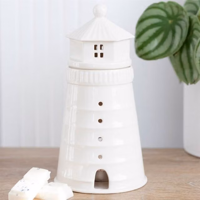 Gloriously Good White Ceramic Lighthouse Oil Burner and Tealight Wax Warmer
