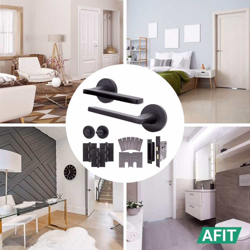 AFIT Matt Black Aluminium Fire Door Handle and Bathroom Latch Lock Set, 2 Pack – 5