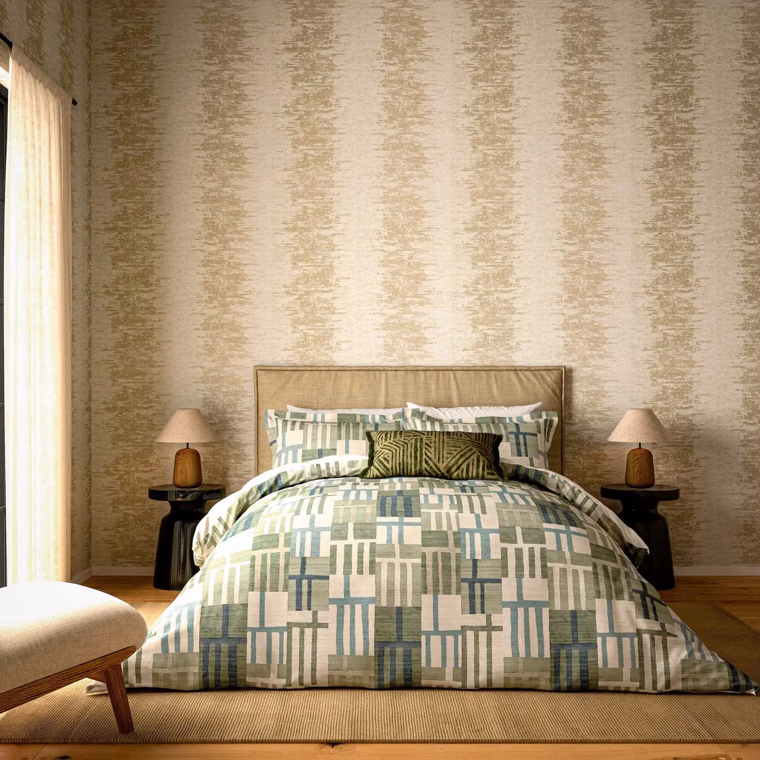 Harlequin Monolith Reversible Checked Cotton Duvet Cover and Pillowcase Set, Green, W: 180 cm, H: 200 cm – 2