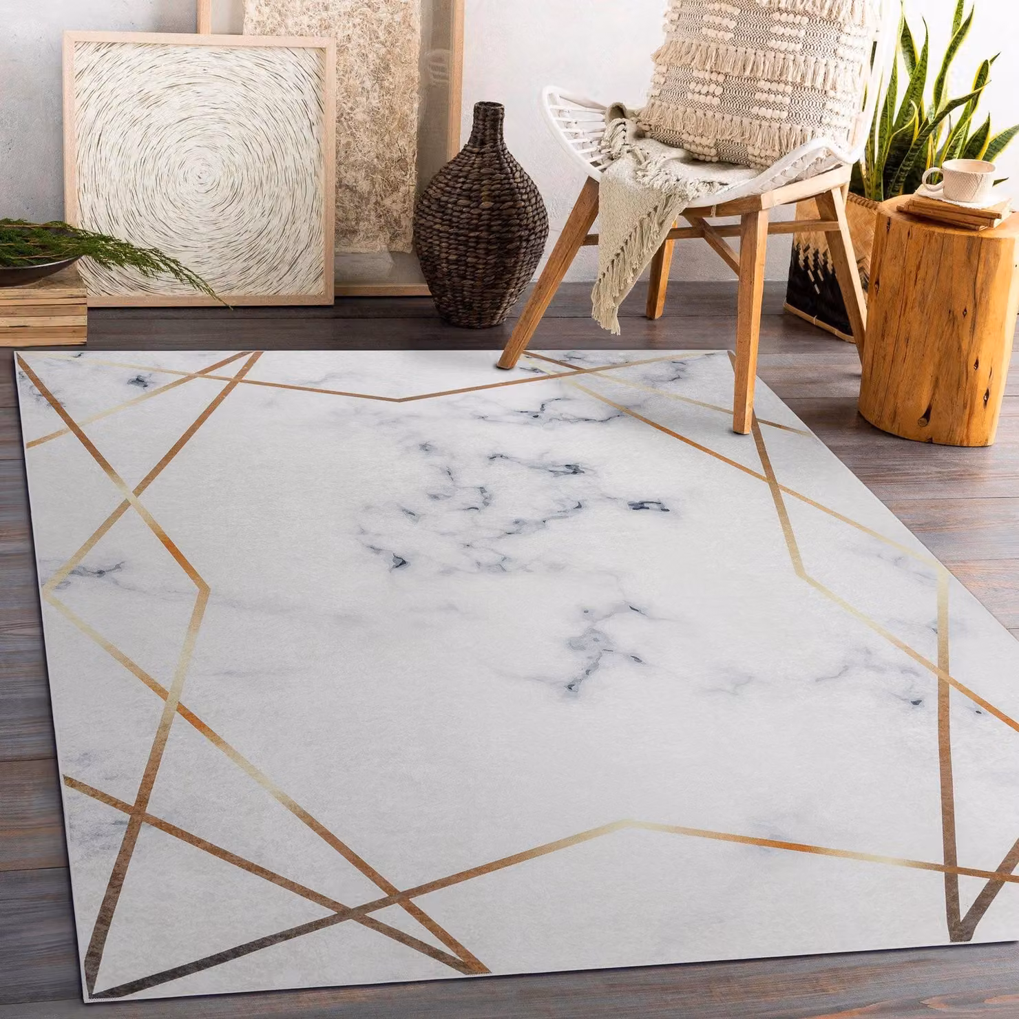 RugsX Andre Geometric White Polyester Rug, W: 160 cm, L: 220 cm – 2
