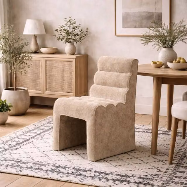 Wyld Haus Midleton Retro Beige Velvet Upholstered Dining Chair with Cantilever Base