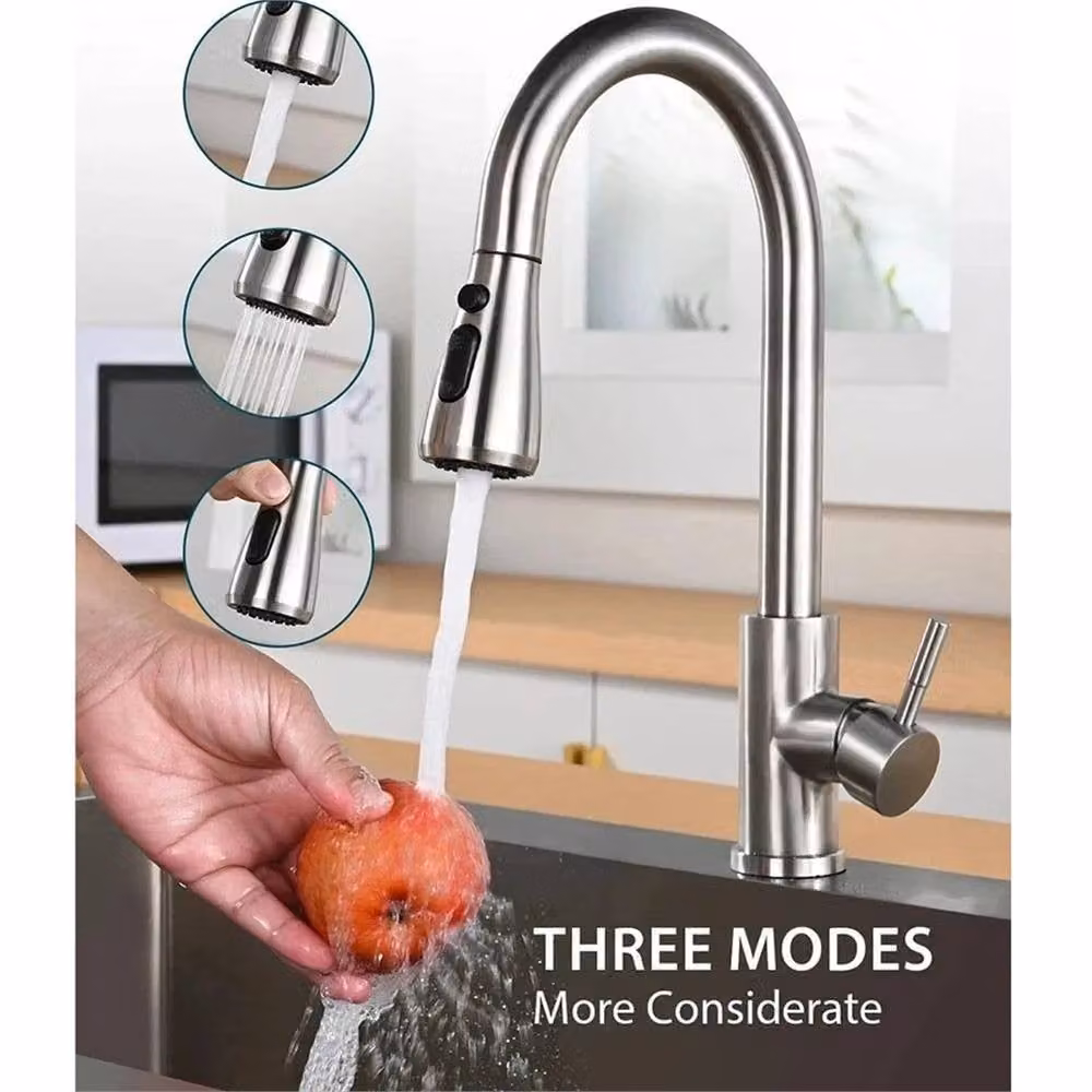 Nordara Silver Stainless Steel Kitchen Sink Mixer Faucet with Single Lever and Pull Out Sprayer – 3