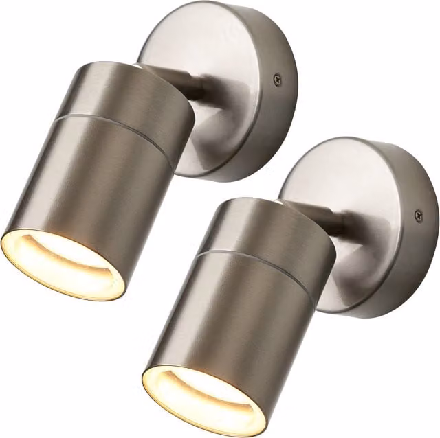 Litecraft 2 Pack of Adjustable Modern Silver Metal Outdoor Wall and Garden Lights