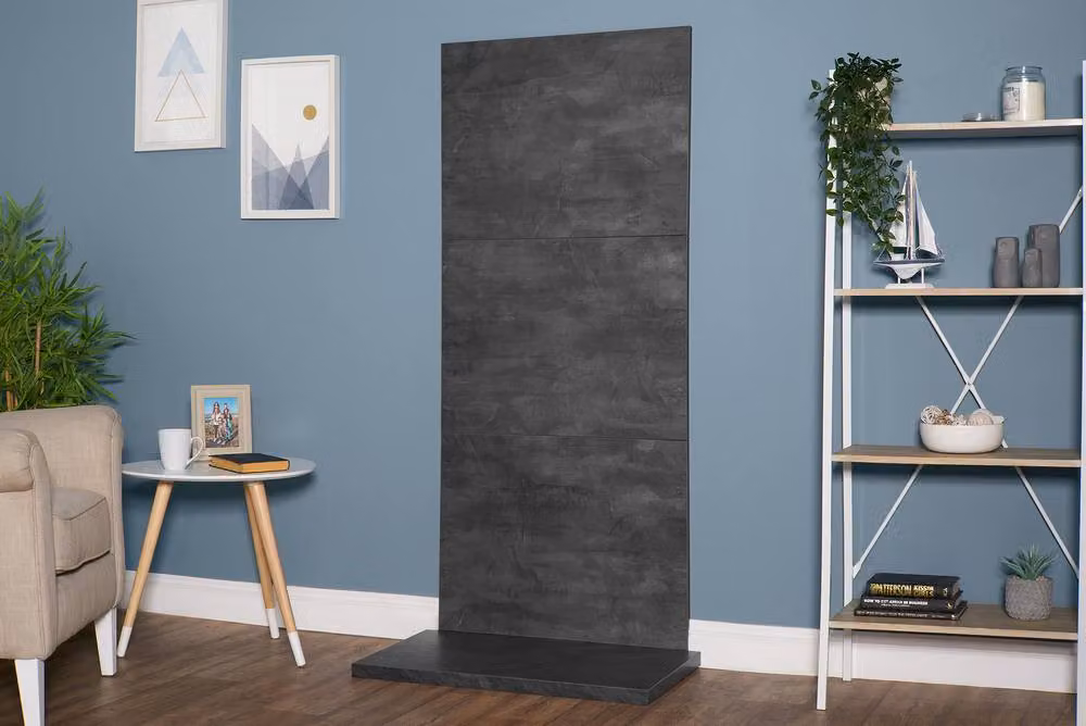 Acantha x3 Tile and Hearth Set in Grey Slate Venetian Plaster Effect for Stoves – 3
