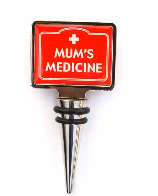 Boxer Gifts Mum's Medicine Novelty Wine Bottle Stopper, Red Metal