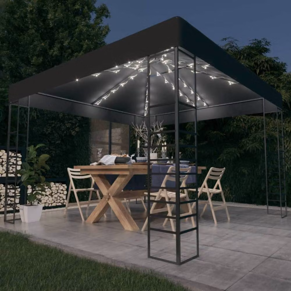 Berkfield Home Garden Anthracite Marquee with LED String Lights, W: 300 cm, D: 300 cm, H: 270 cm – 2