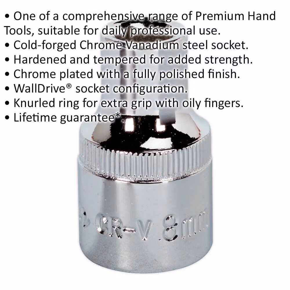 Loops 8mm Forged Steel Drive Socket 1/2 inch Square Drive in Silver Chrome Vanadium – 2