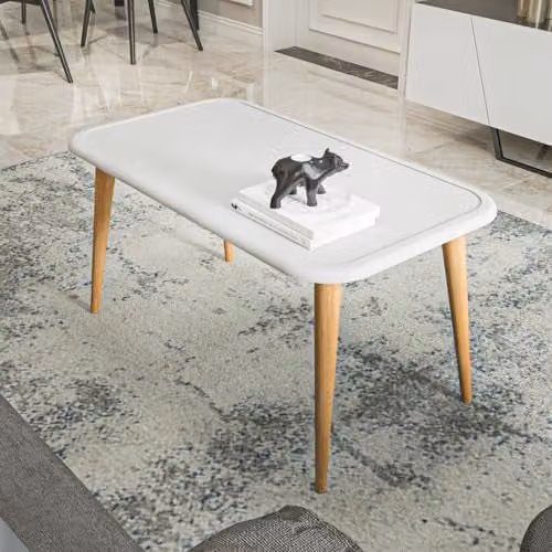 DECOROTIKA Bohemia Modern White Coffee Table with Solid Wood Legs W/D/H: 90 x 46.5 x 89.5 cm – 1