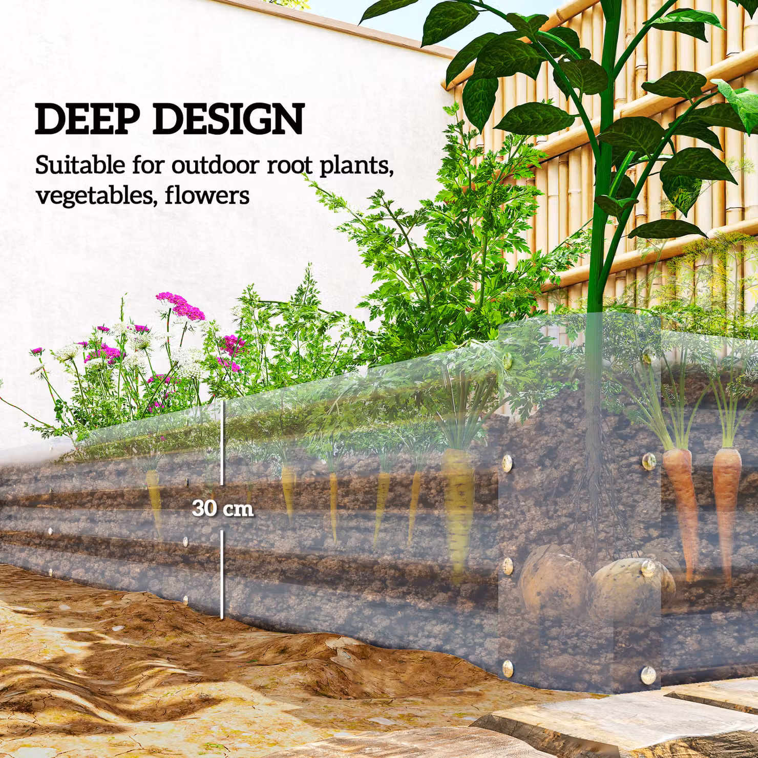 Outsunny Galvanised Steel Open Planter, Silver, W: 240 cm, H: 30 cm, D: 120 cm – 4