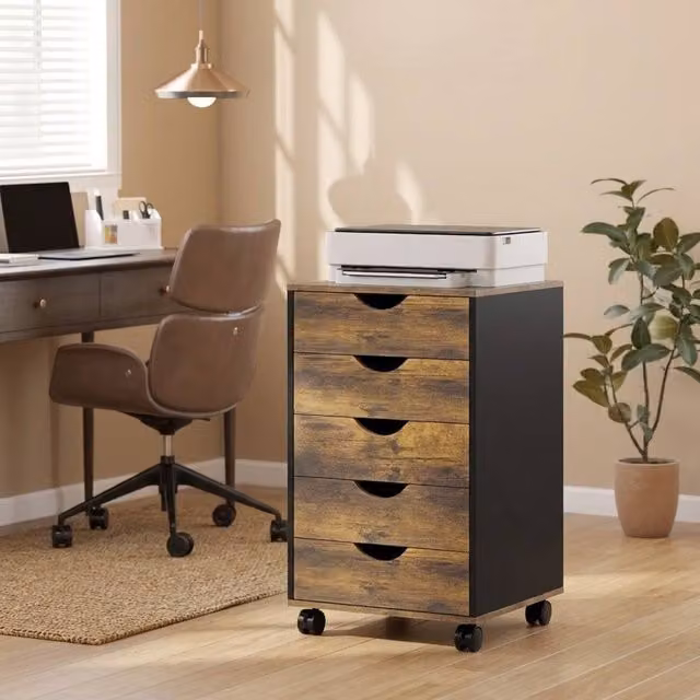 STILVORA Five-Drawer Filing Cabinet with Wheels in Brown