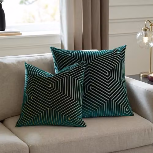 Paoletti Evoke Square Cut Velvet Polyester Filled Cushion in Green, 45 x 45 cm – 6