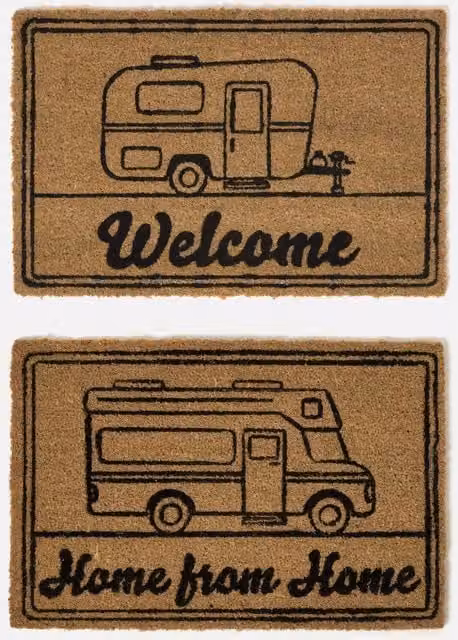 Homescapes Set of 2 Caravan Coir Doormats with Non-Slip Rubber Backing, W/D/H: 60 x 40 x 2 cm, Beige, Yellow and Brown
